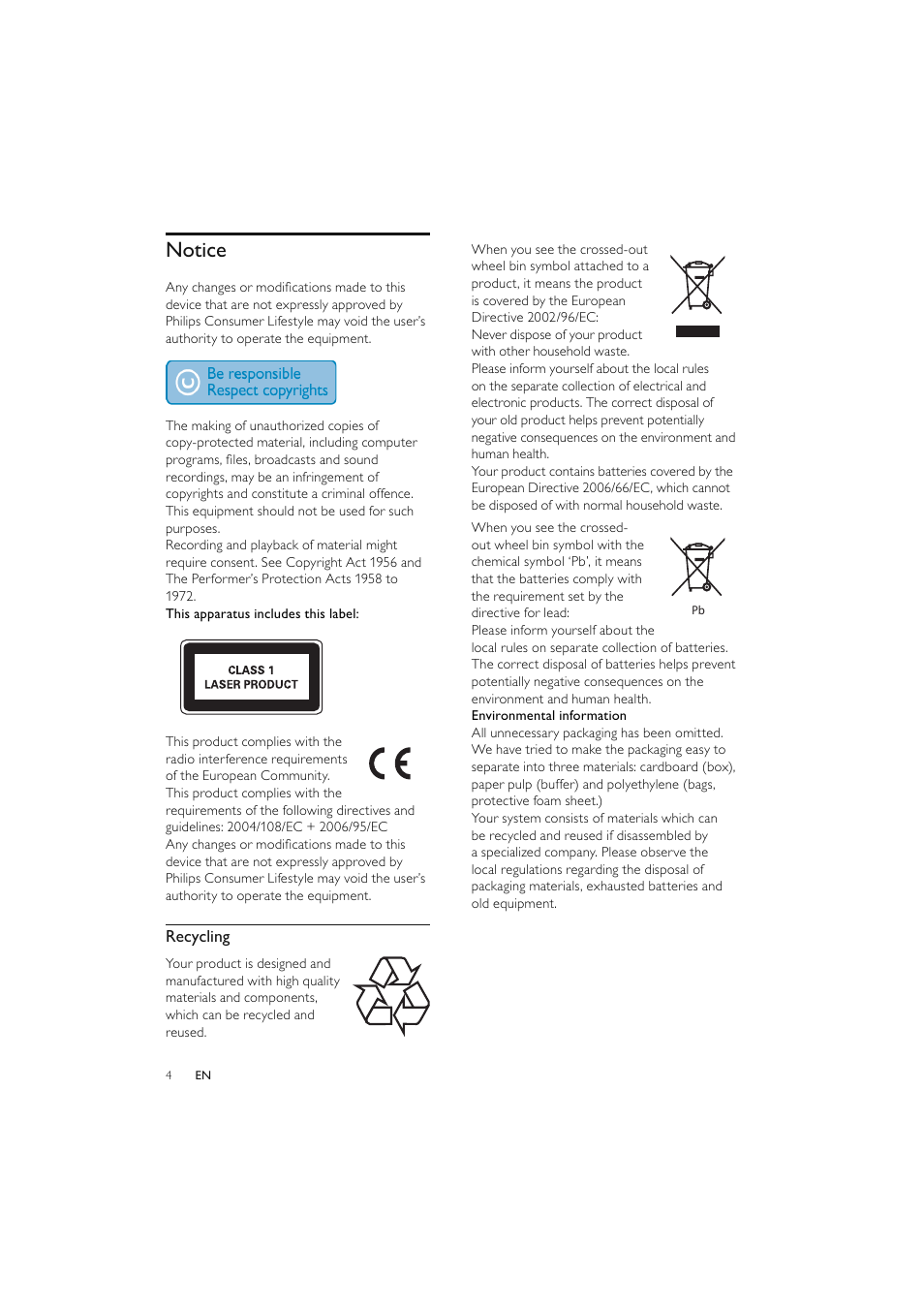 Notice | Philips Elegante microcadena User Manual | Page 5 / 192