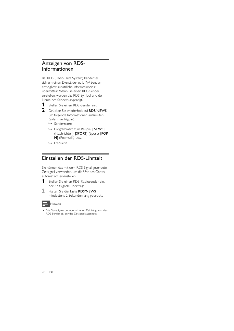 Anzeigen von rds- informationen, Einstellen der rds-uhrzeit | Philips Elegante microcadena User Manual | Page 67 / 192