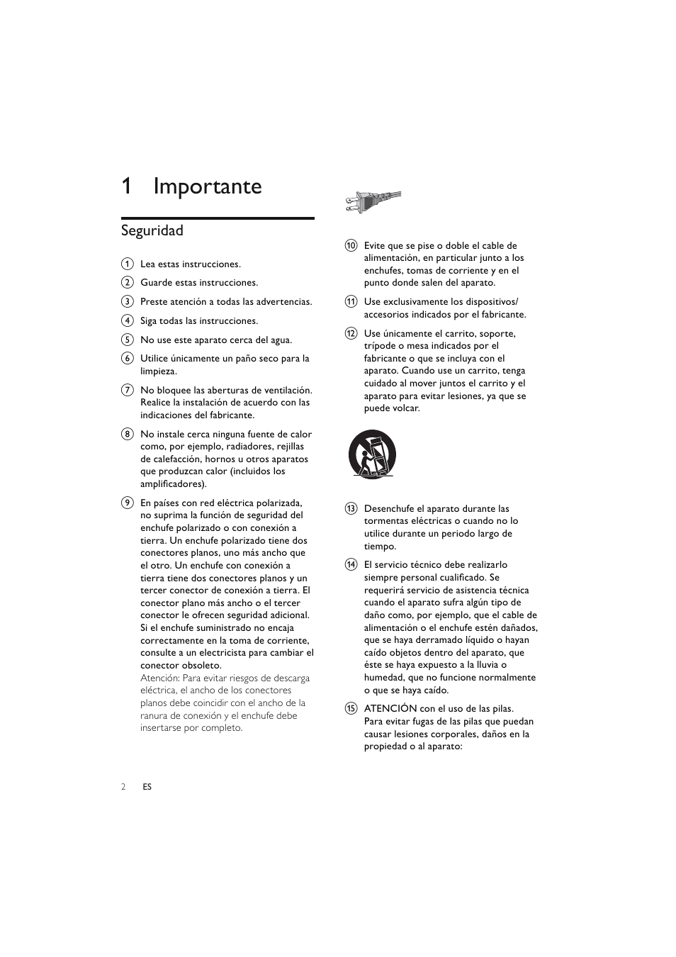 1 importante, Seguridad | Philips Elegante microcadena User Manual | Page 74 / 192