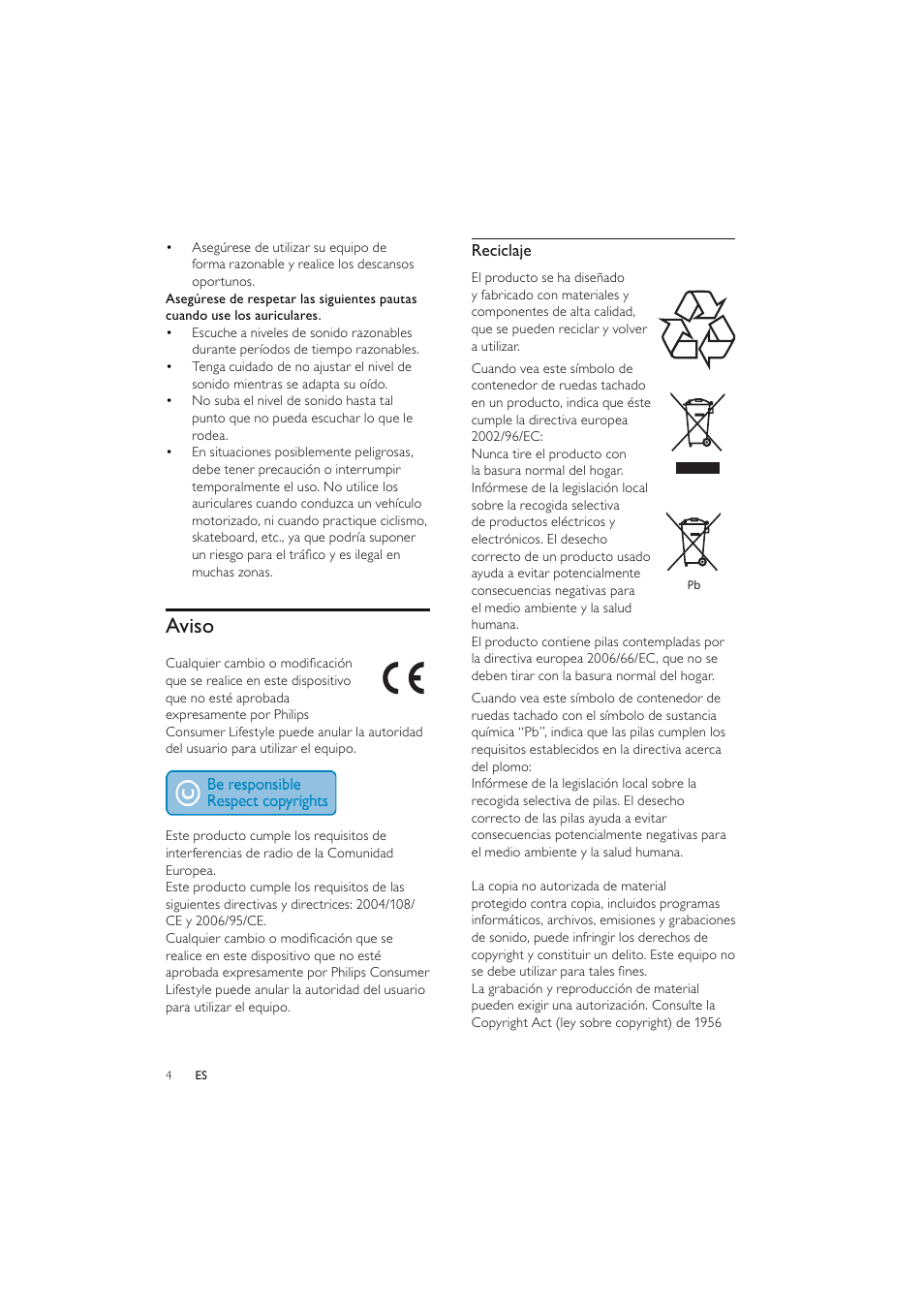 Aviso | Philips Elegante microcadena User Manual | Page 76 / 192