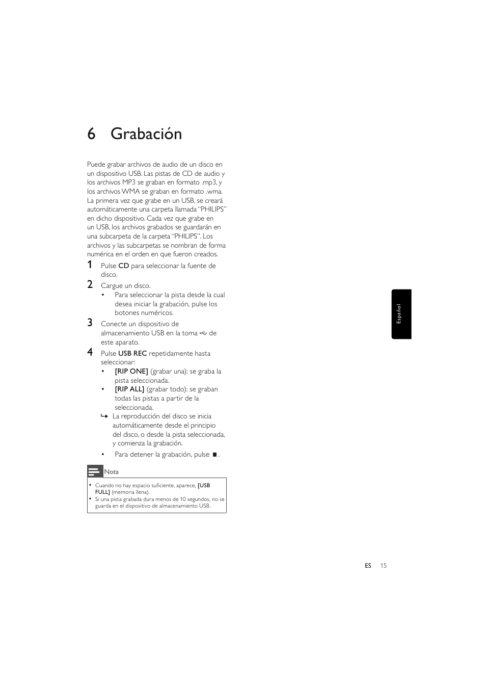 6 grabación | Philips Elegante microcadena User Manual | Page 87 / 192