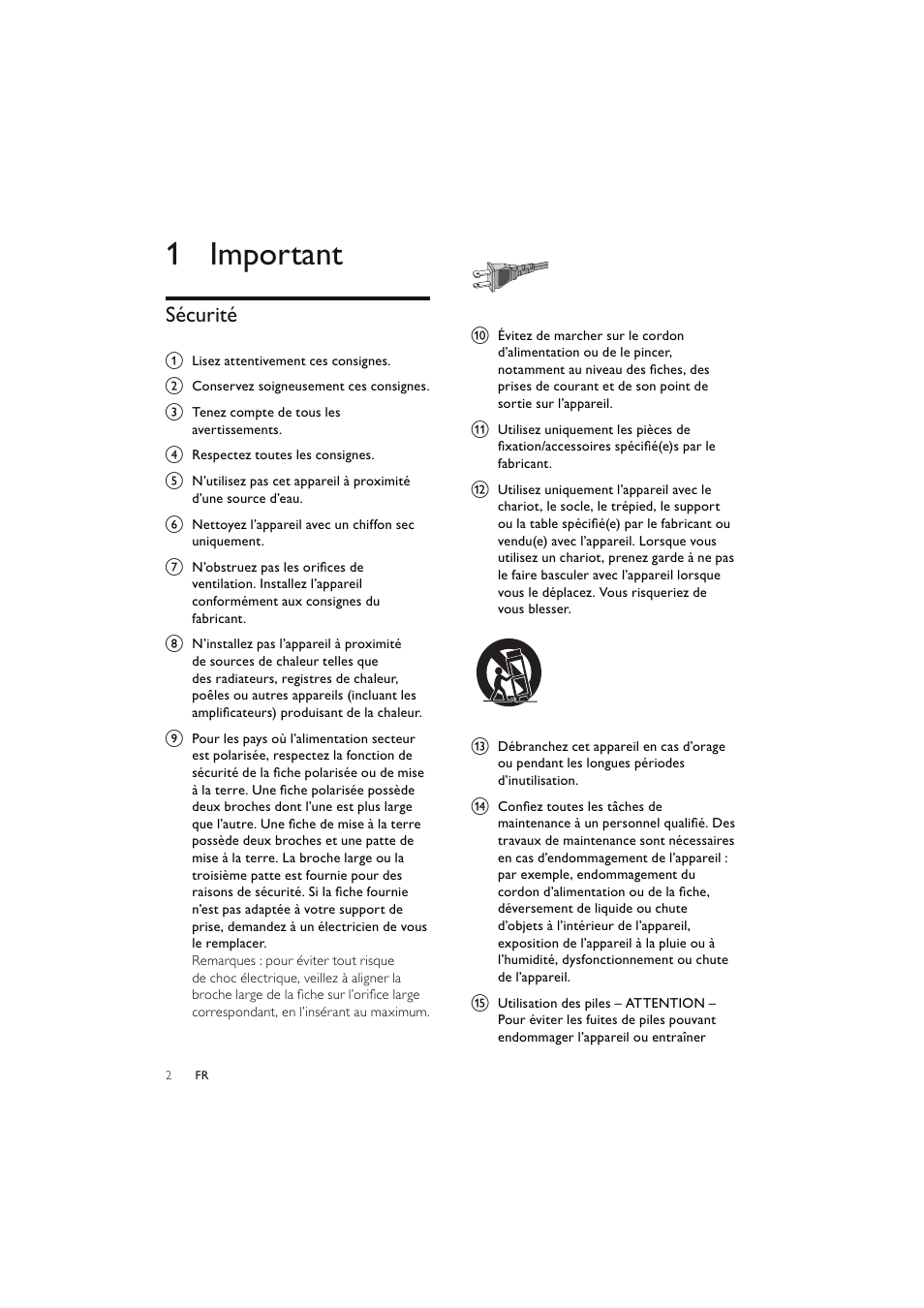 1 important, Sécurité | Philips Elegante microcadena User Manual | Page 98 / 192