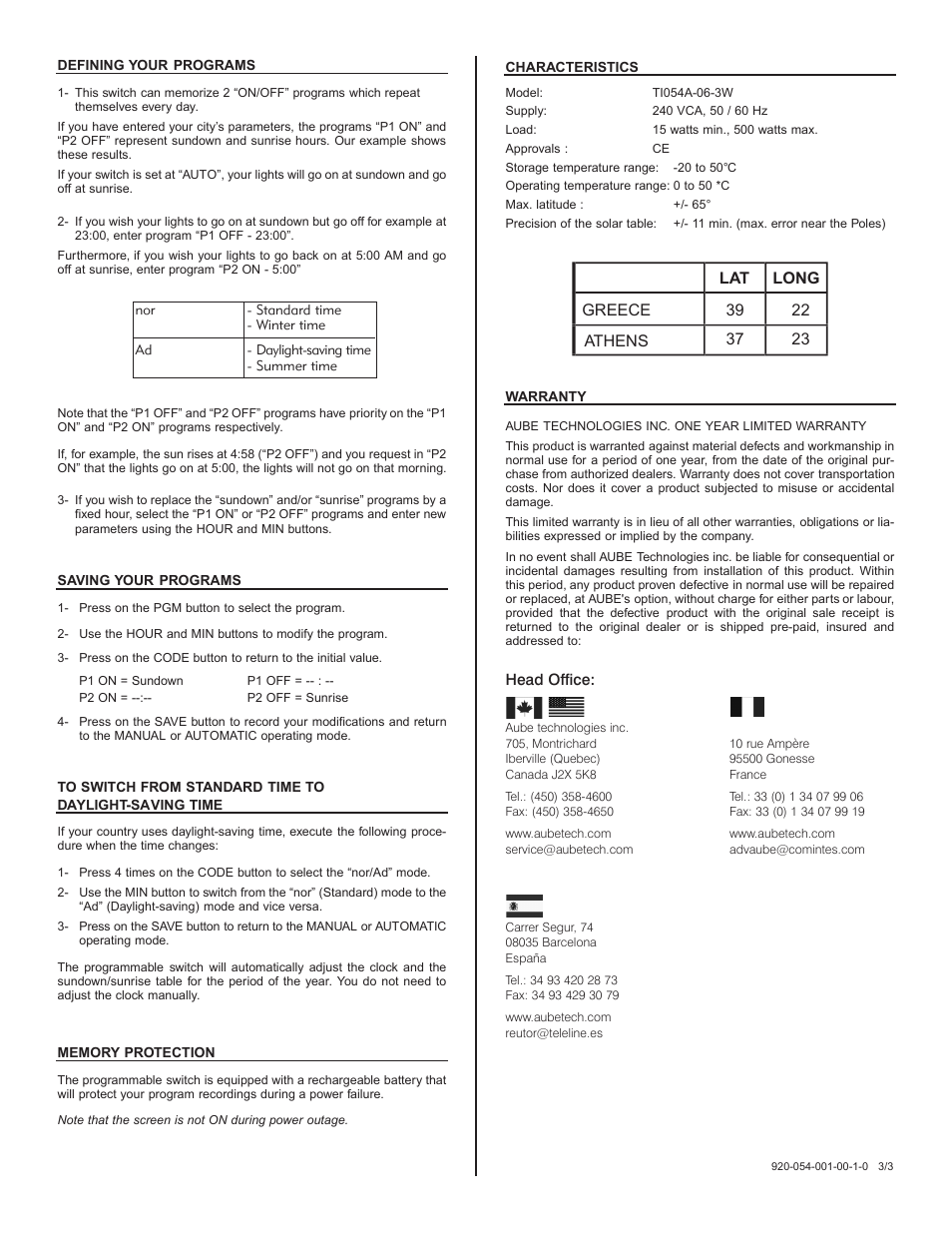 Aube Technologies TI054A-06-3W User Manual | Page 3 / 3