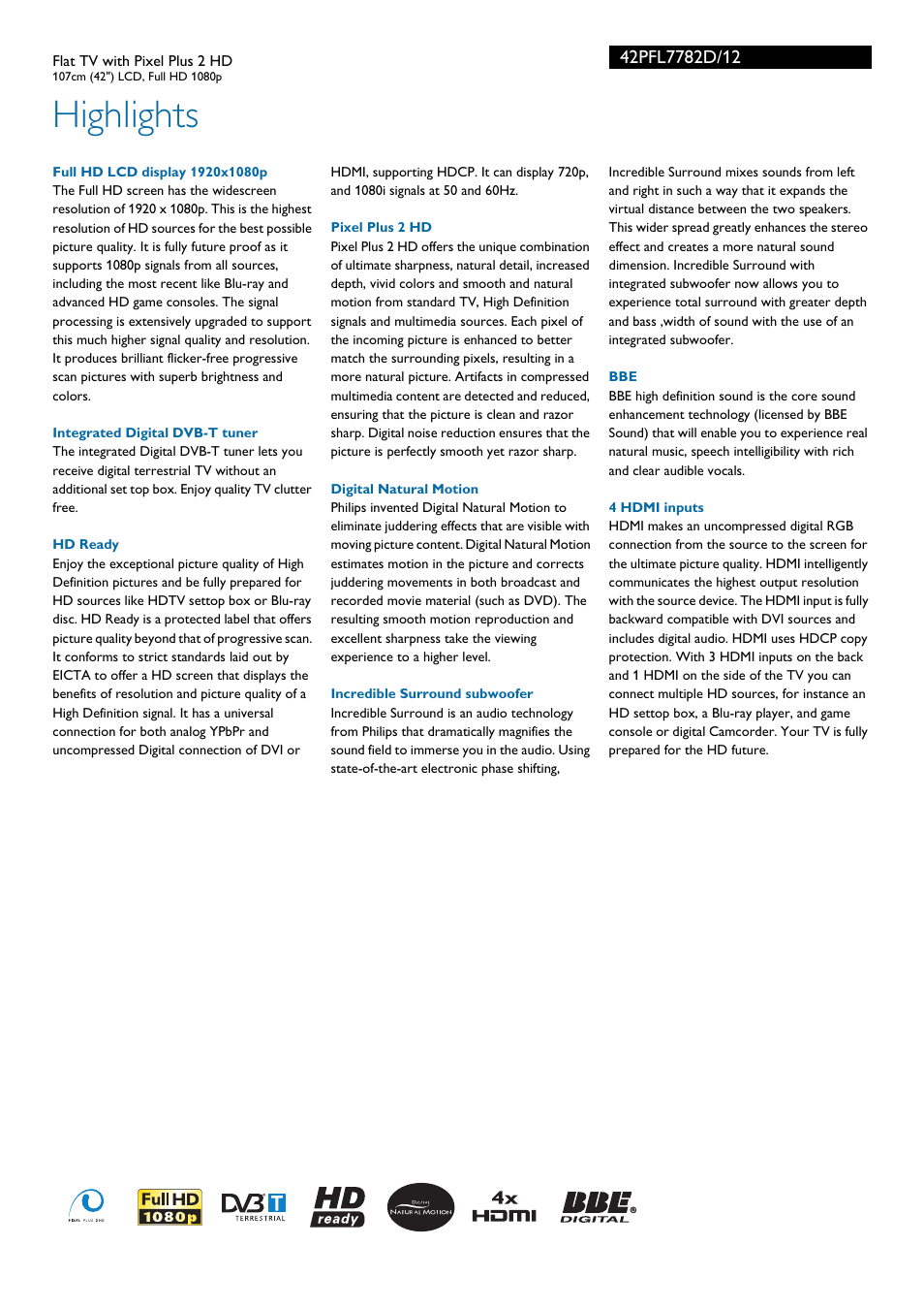 Highlights | Philips Flat TV User Manual | Page 2 / 3
