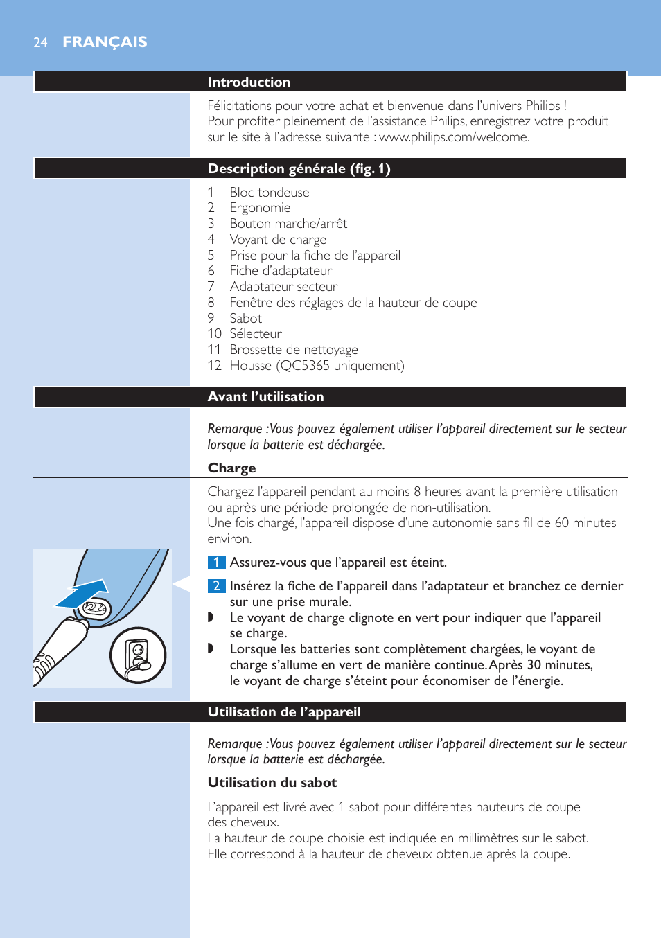 Français, Français 24 | Philips HAIRCLIPPER Series 5000 cortapelos User Manual | Page 24 / 46