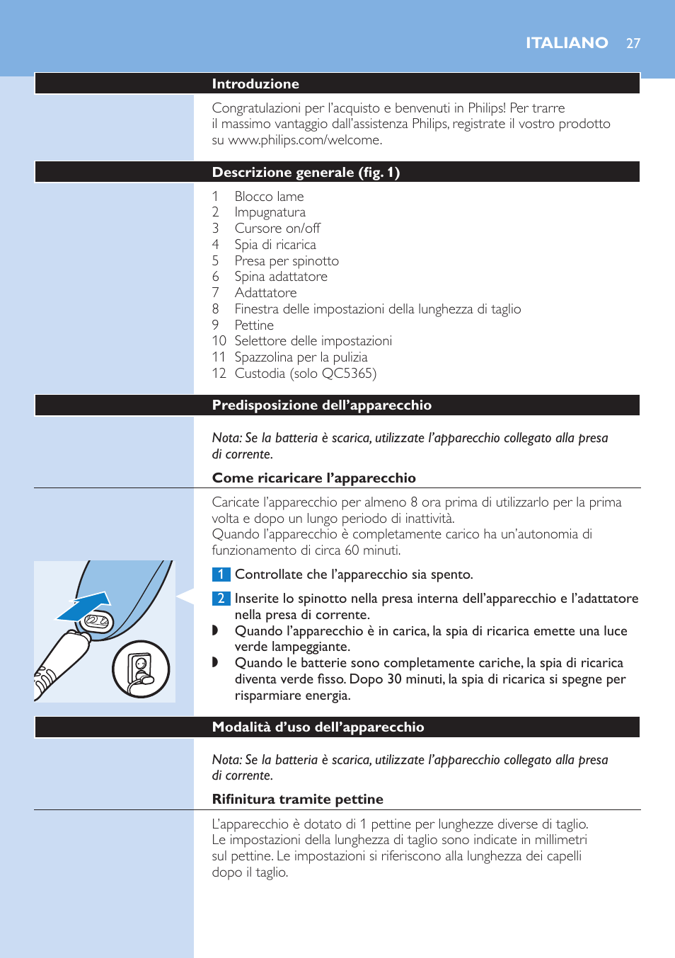 Italiano | Philips HAIRCLIPPER Series 5000 cortapelos User Manual | Page 27 / 46