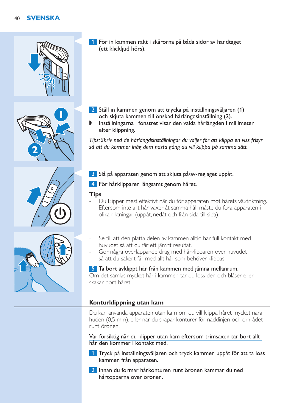 Philips HAIRCLIPPER Series 5000 cortapelos User Manual | Page 40 / 46