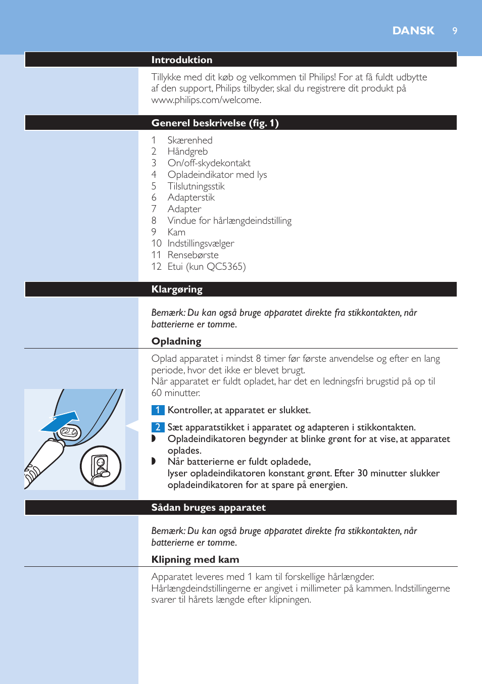 Dansk | Philips HAIRCLIPPER Series 5000 cortapelos User Manual | Page 9 / 46