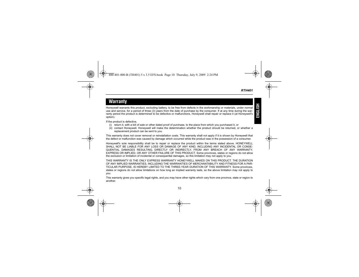 Warranty | Aube Technologies TH401 User Manual | Page 13 / 40