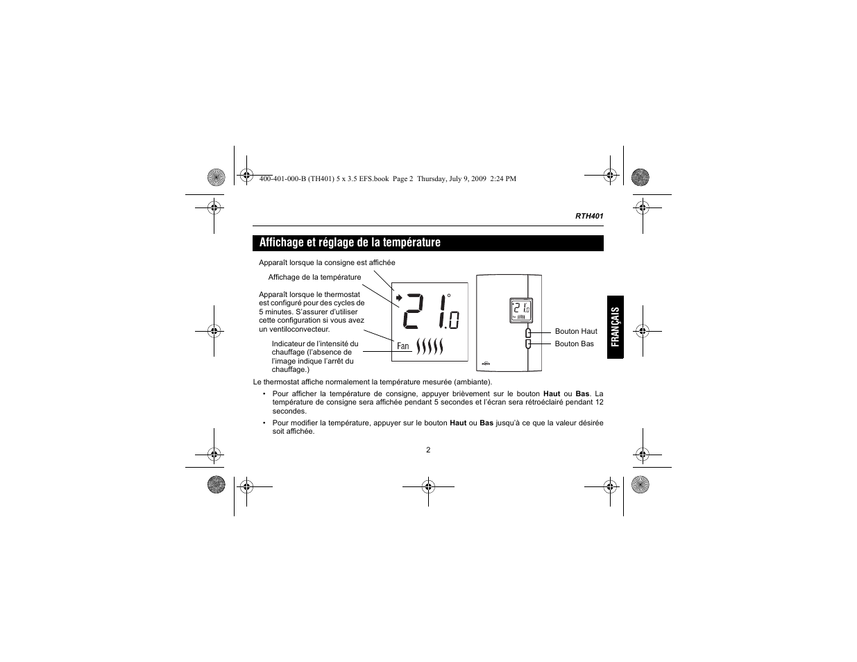 Affichage et réglage de la température | Aube Technologies TH401 User Manual | Page 17 / 40