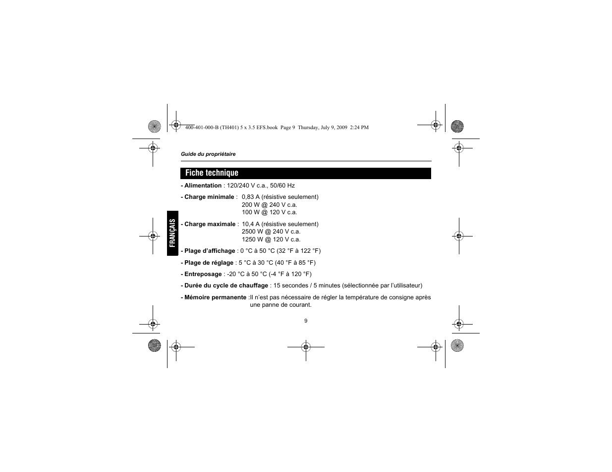 Fiche technique | Aube Technologies TH401 User Manual | Page 24 / 40