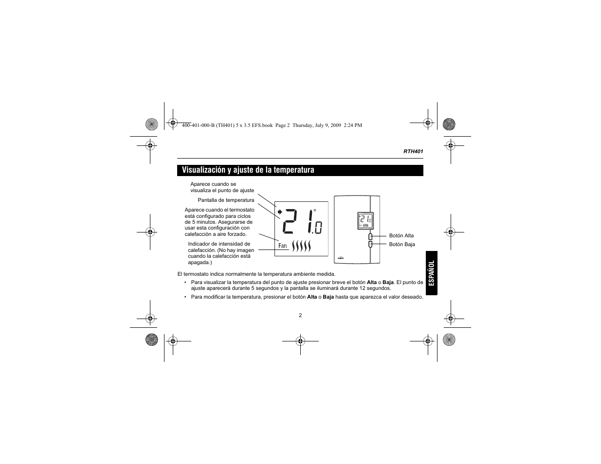 Visualización y ajuste de la temperatura | Aube Technologies TH401 User Manual | Page 29 / 40