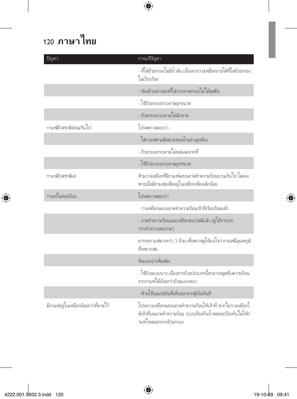 ภาษาไทย | Philips Daily Collection Cafetera User Manual | Page 120 / 148