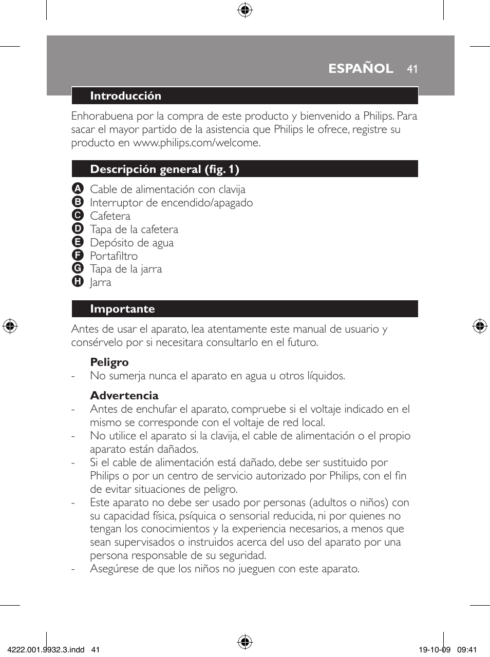 Philips Daily Collection Cafetera User Manual | Page 41 / 148