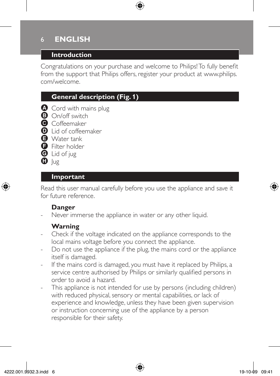 Philips Daily Collection Cafetera User Manual | Page 6 / 148