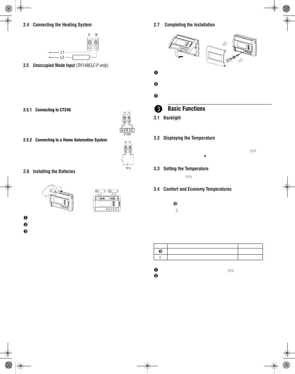 Basic functions | Aube Technologies TH147E-P User Manual | Page 2 / 4