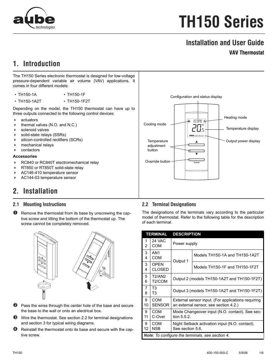 Aube Technologies TH150 Series User Manual | 6 pages