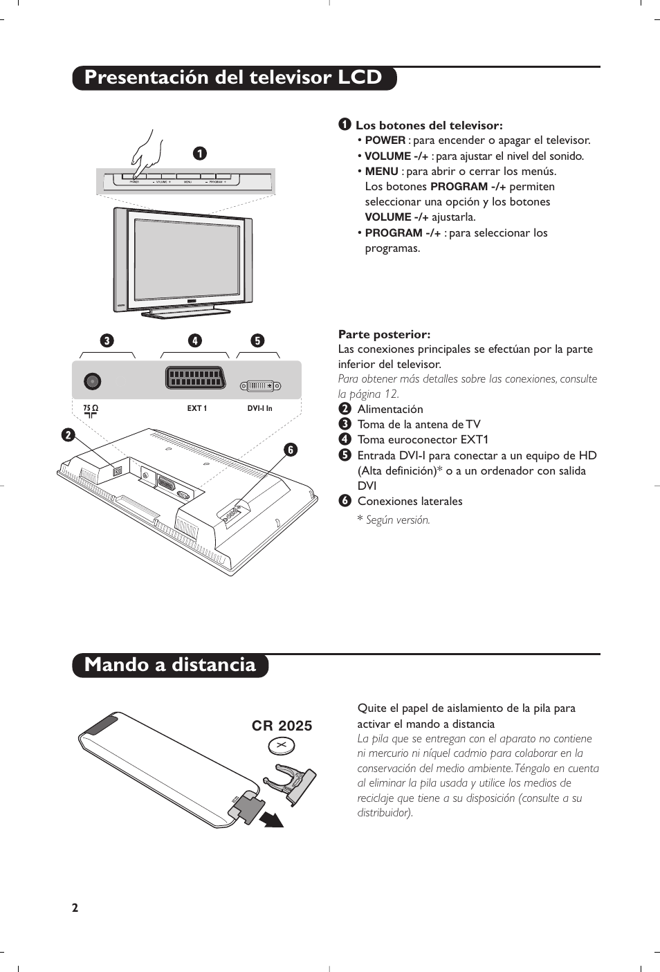 Presentación del televisor lcd mando a distancia | Philips Flat TV User Manual | Page 3 / 17