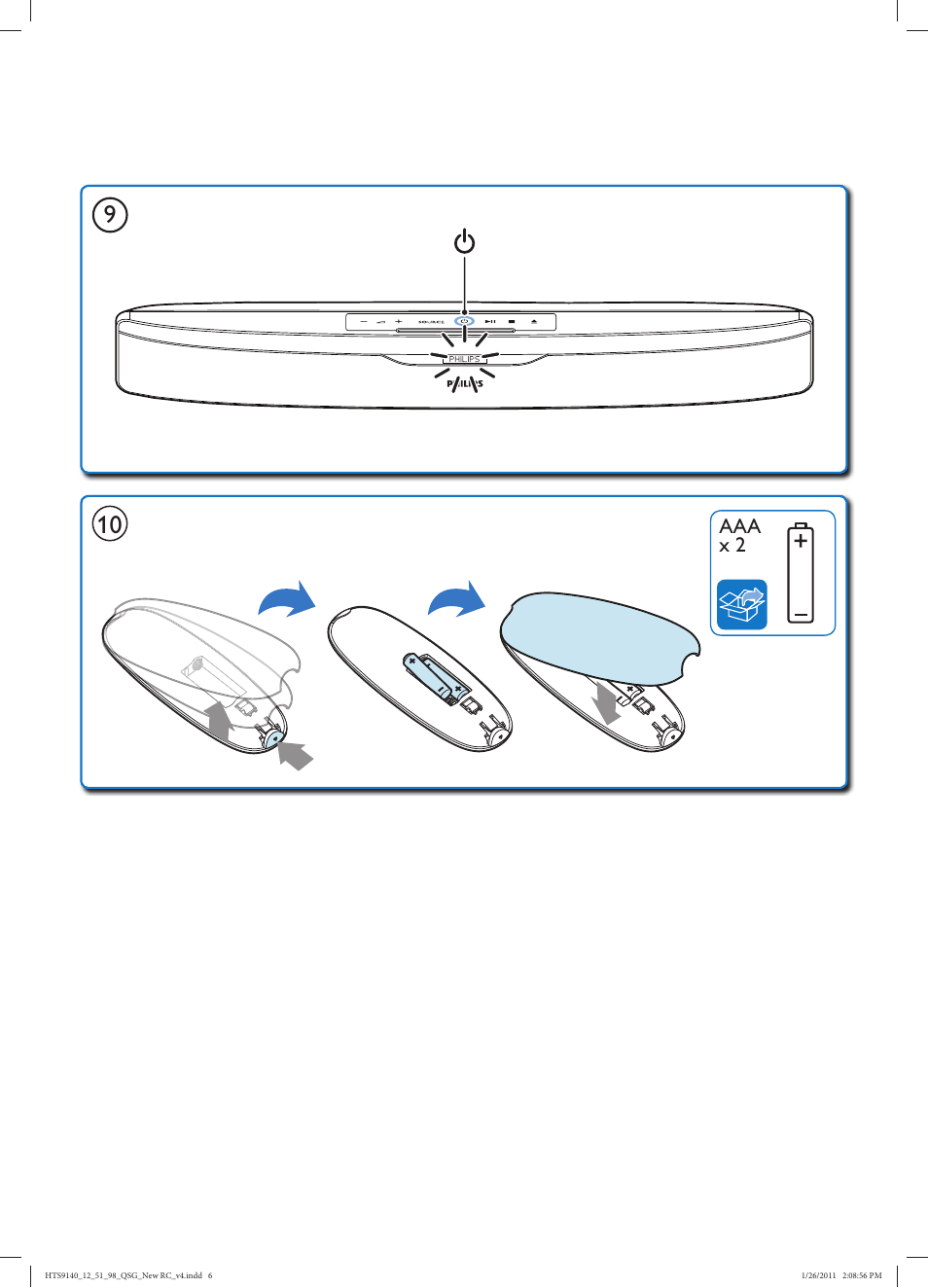 Aaa x 2 | Philips Cine en casa con SoundBar User Manual | Page 8 / 26