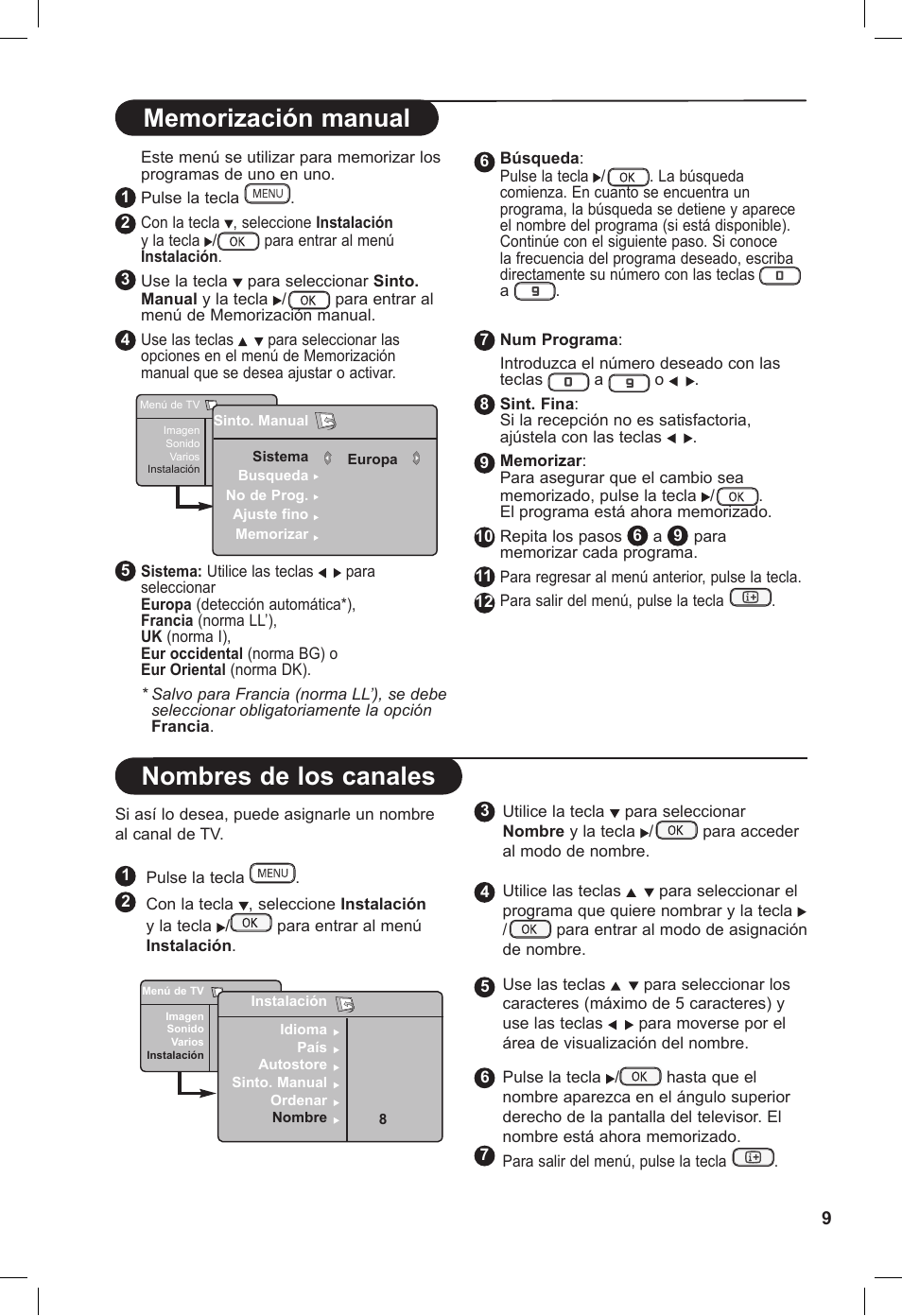 Nombres de los canales | Philips Flat TV panorámico User Manual | Page 13 / 26