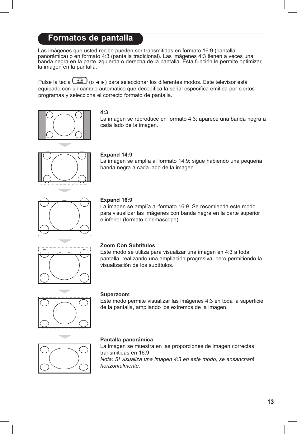 Formatos de pantalla | Philips Flat TV panorámico User Manual | Page 17 / 26