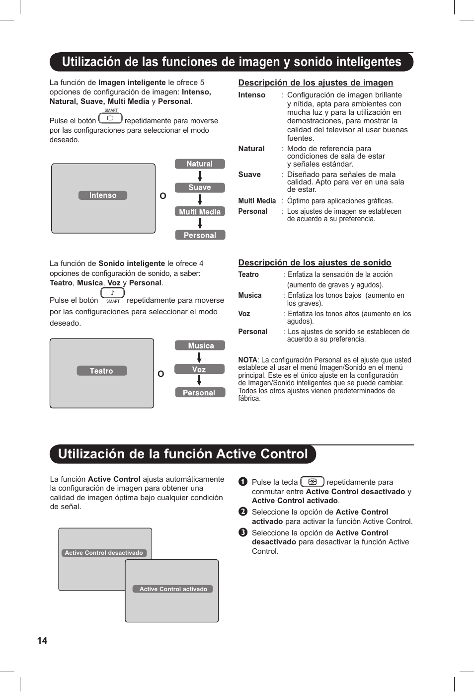 Utilización de la función active control | Philips Flat TV panorámico User Manual | Page 18 / 26