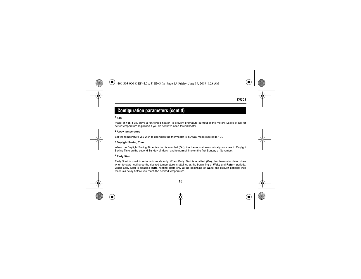 Configuration parameters (cont’d) | Aube Technologies TH303 User Manual | Page 17 / 22