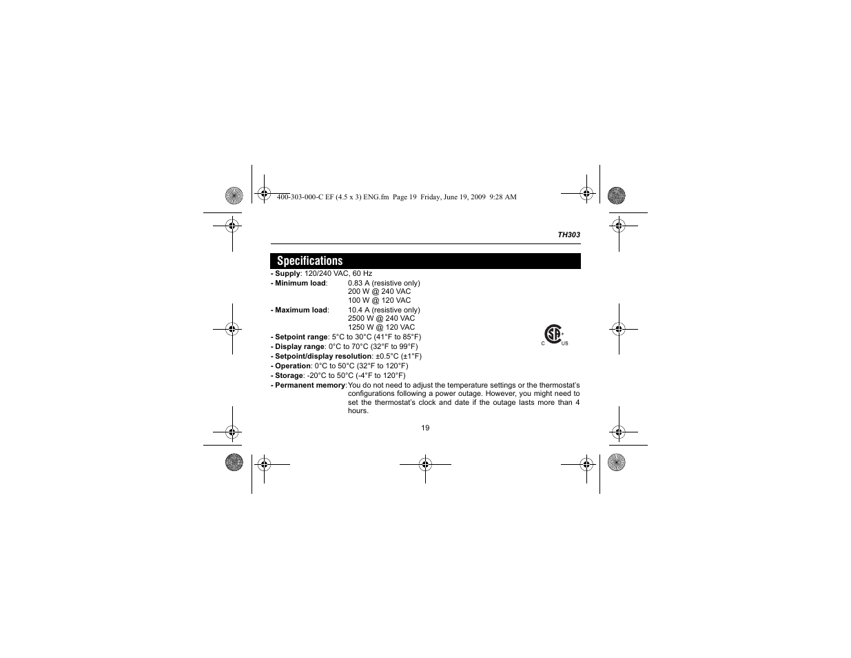 Specifications | Aube Technologies TH303 User Manual | Page 21 / 22