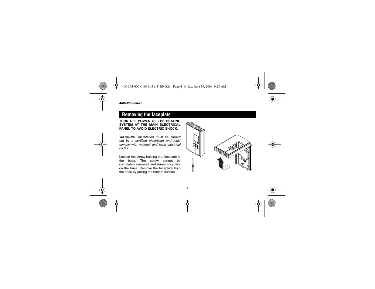 Removing the faceplate | Aube Technologies TH303 User Manual | Page 6 / 22