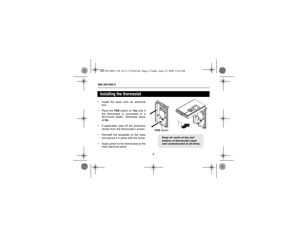 Installing the thermostat | Aube Technologies TH303 User Manual | Page 8 / 22