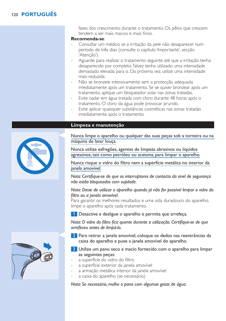 Limpeza e manutenção, Armazenamento | Philips fotodepiladora User Manual | Page 120 / 130