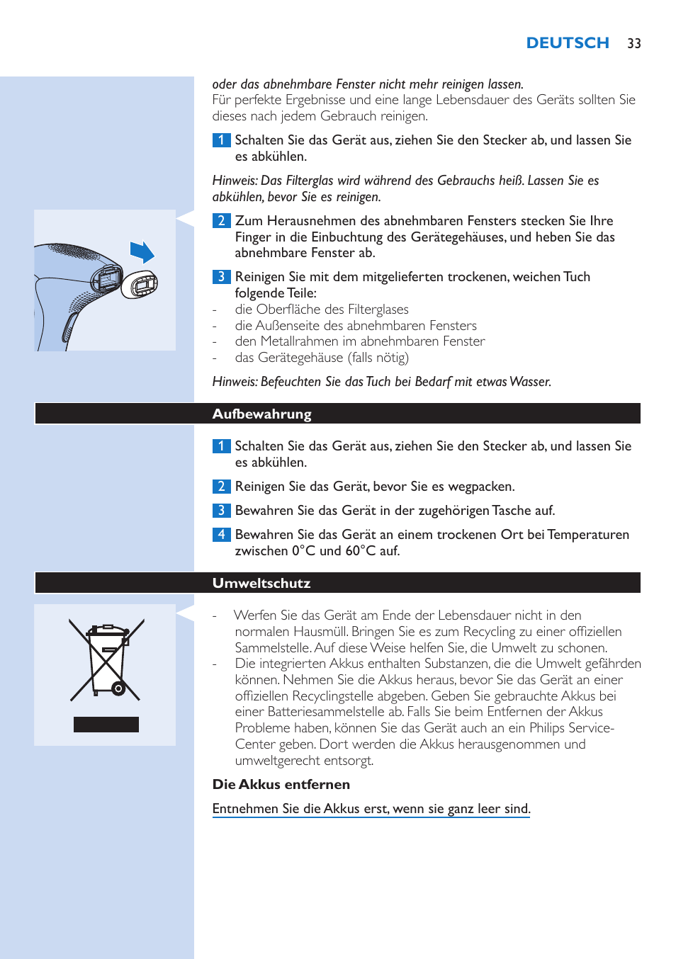 Erzielen optimaler ergebnisse, Nach der behandlung, Reinigung und wartung | Philips fotodepiladora User Manual | Page 33 / 130