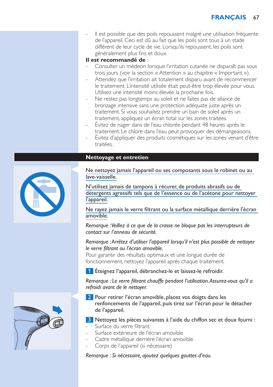 Nettoyage et entretien | Philips fotodepiladora User Manual | Page 67 / 130