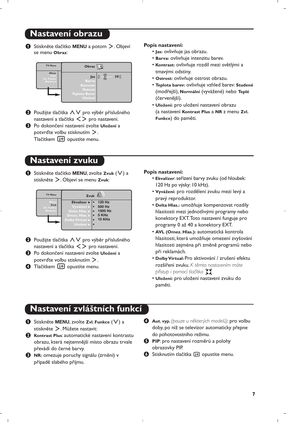 Nastavení obrazu nastavení zvuku, Nastavení zvláštních funkcí | Philips Flat TV User Manual | Page 235 / 256