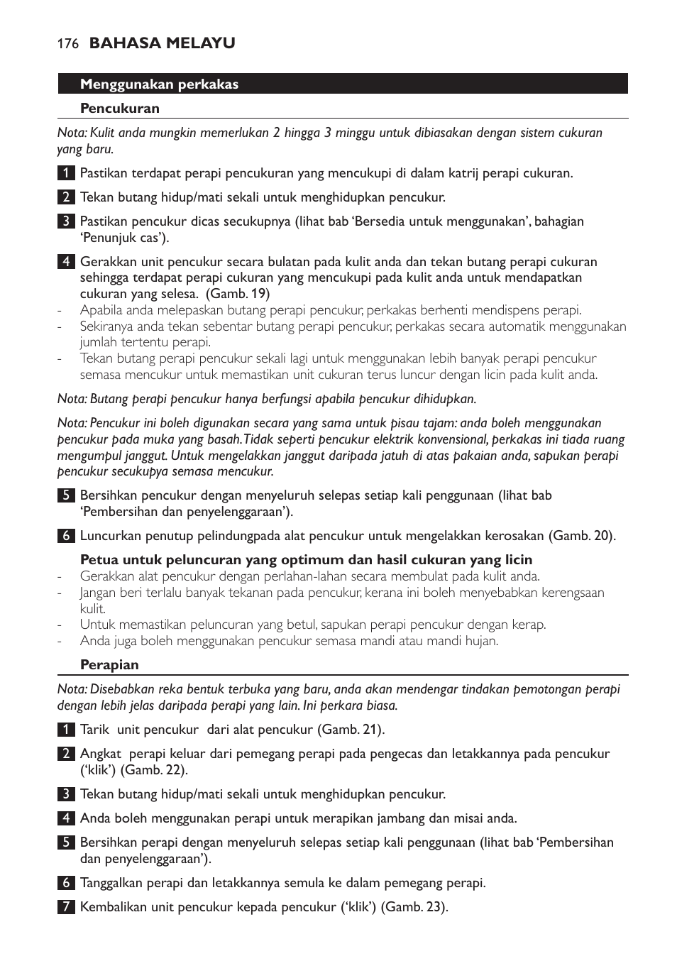 Menggunakan perkakas, Pencukuran, Perapian | Philips Afeitadora NIVEA FOR MEN User Manual | Page 176 / 358