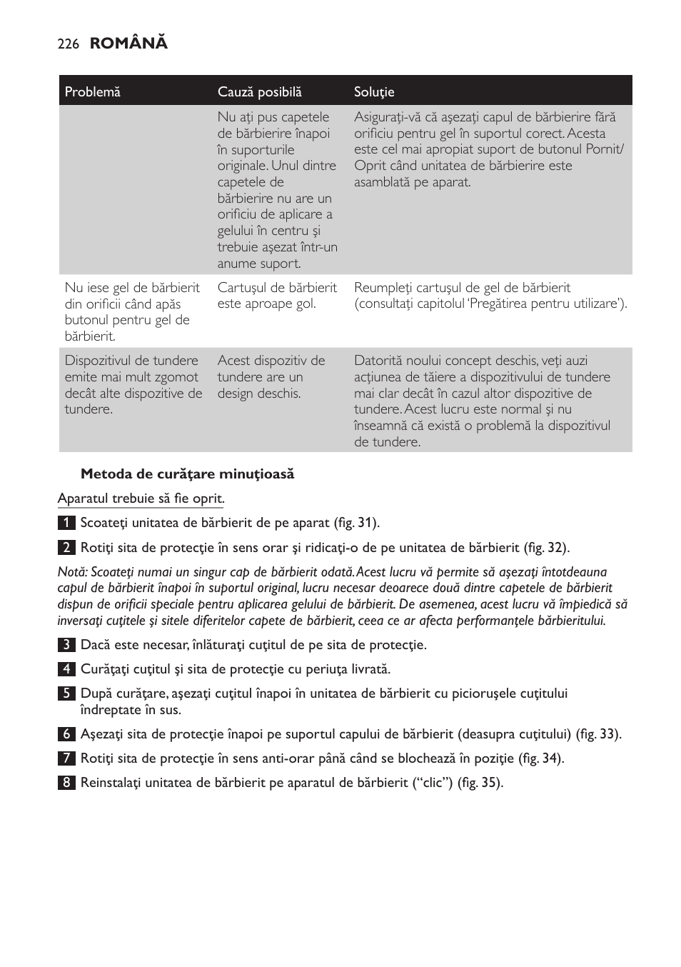 Metoda de curăţare minuţioasă | Philips Afeitadora NIVEA FOR MEN User Manual | Page 226 / 358