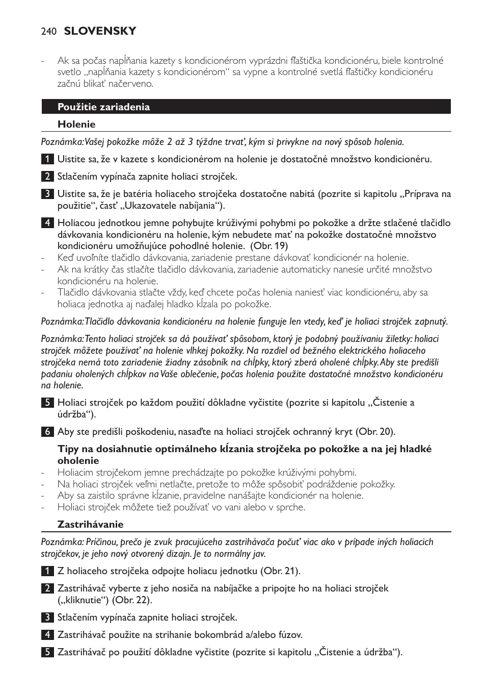 Použitie zariadenia, Holenie, Zastrihávanie | Philips Afeitadora NIVEA FOR MEN User Manual | Page 240 / 358