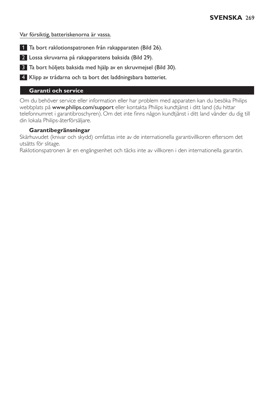 Garantibegränsningar, Garanti och service, Felsökning | Philips Afeitadora NIVEA FOR MEN User Manual | Page 269 / 358