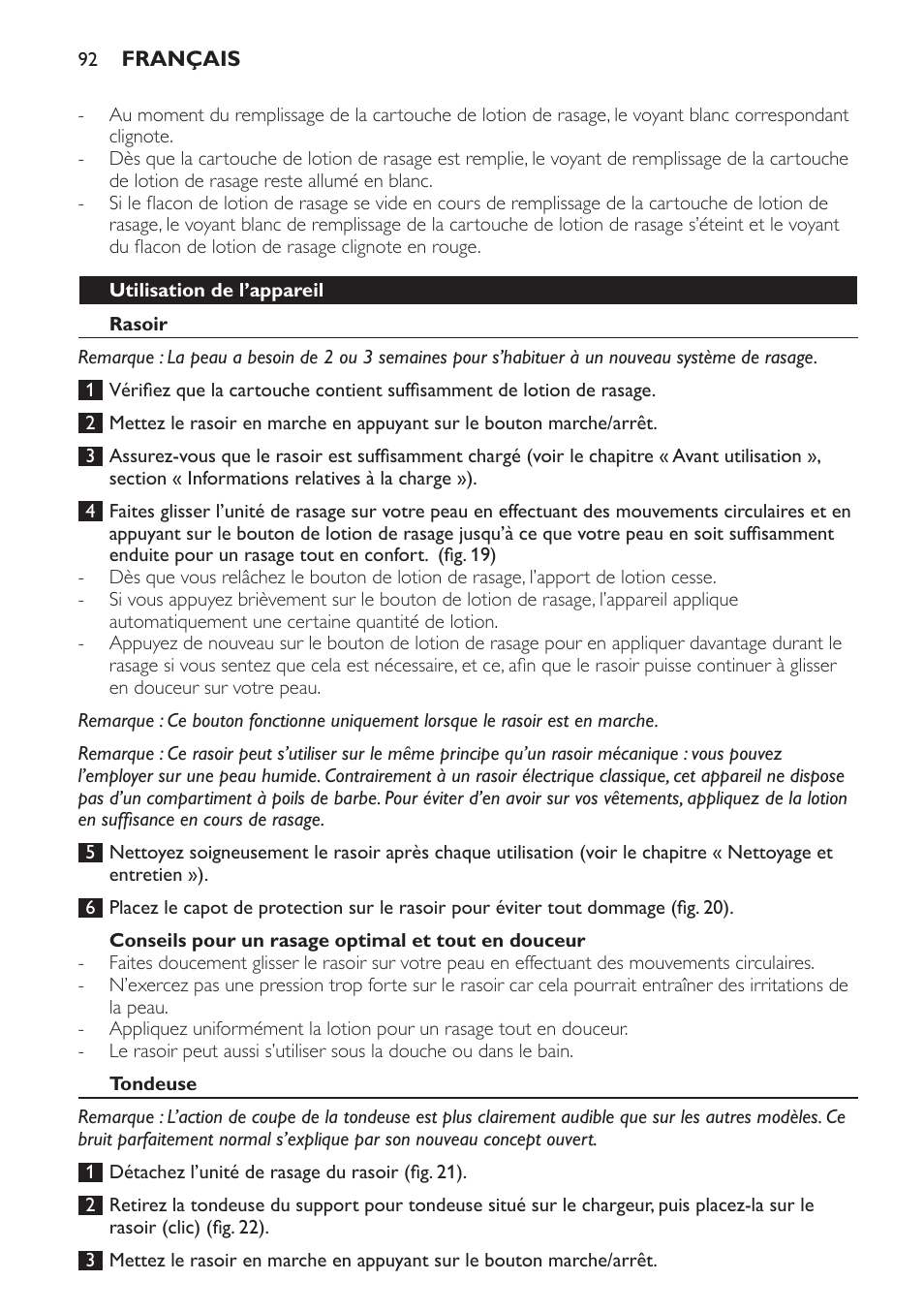 Utilisation de l’appareil, Rasoir, Conseils pour un rasage optimal et tout en douceur | Tondeuse | Philips Afeitadora NIVEA FOR MEN User Manual | Page 92 / 358