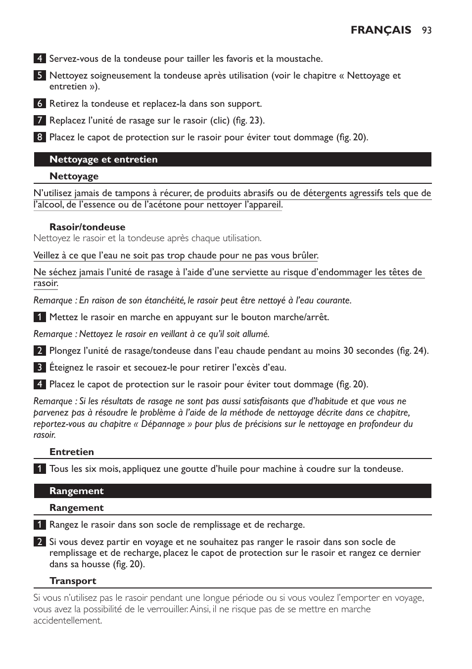 Nettoyage et entretien, Nettoyage, Rasoir/tondeuse | Entretien, Rangement, Transport | Philips Afeitadora NIVEA FOR MEN User Manual | Page 93 / 358