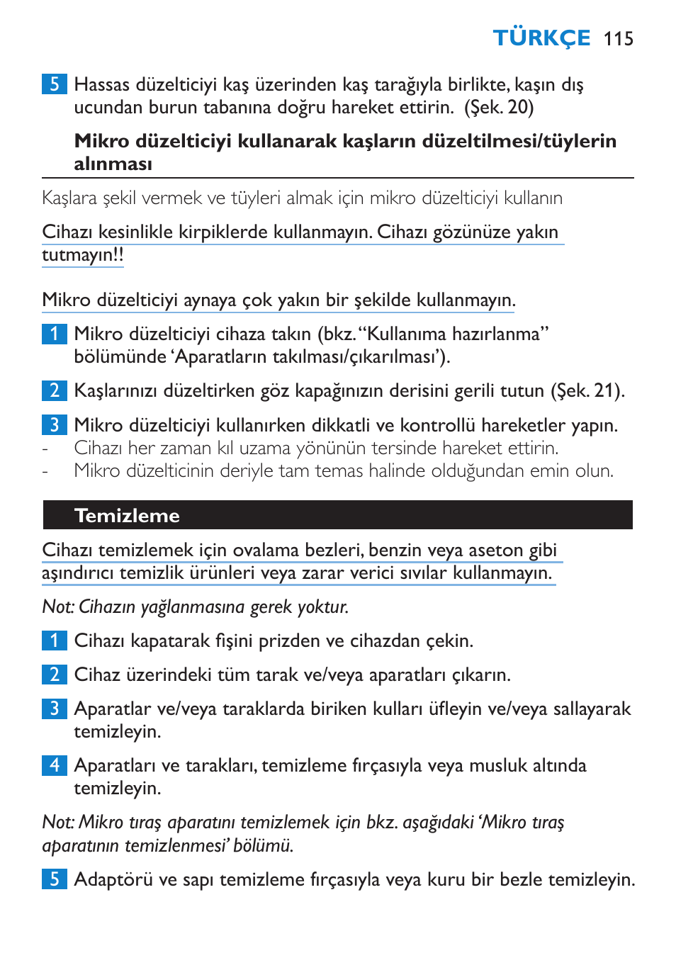 Temizleme | Philips Body Perfect Recortador para la línea del bikini User Manual | Page 115 / 120