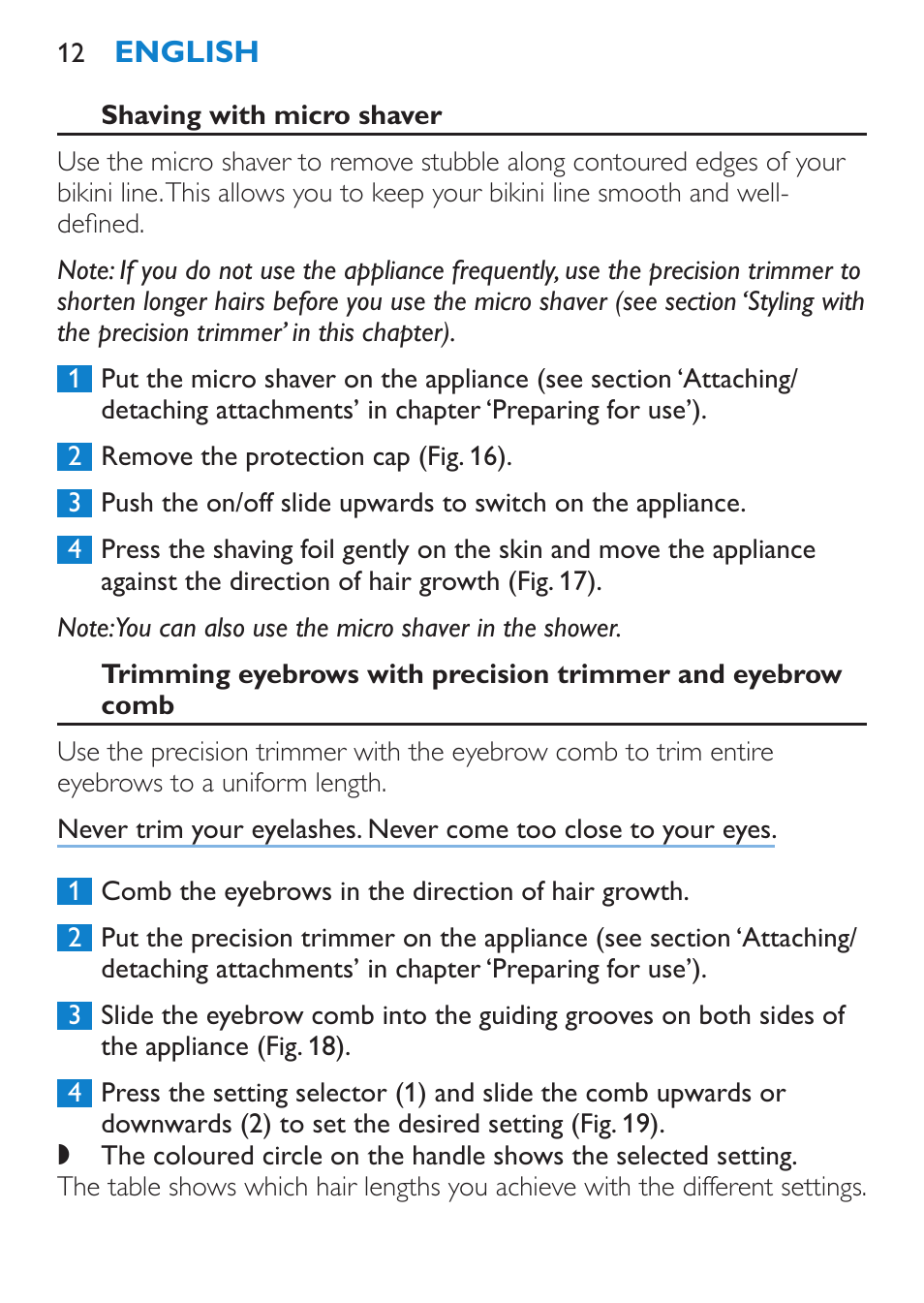 Philips Body Perfect Recortador para la línea del bikini User Manual | Page 12 / 120