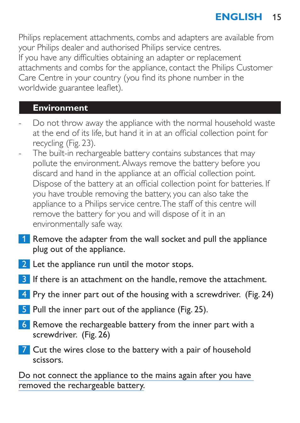 Environment, Guarantee & service | Philips Body Perfect Recortador para la línea del bikini User Manual | Page 15 / 120