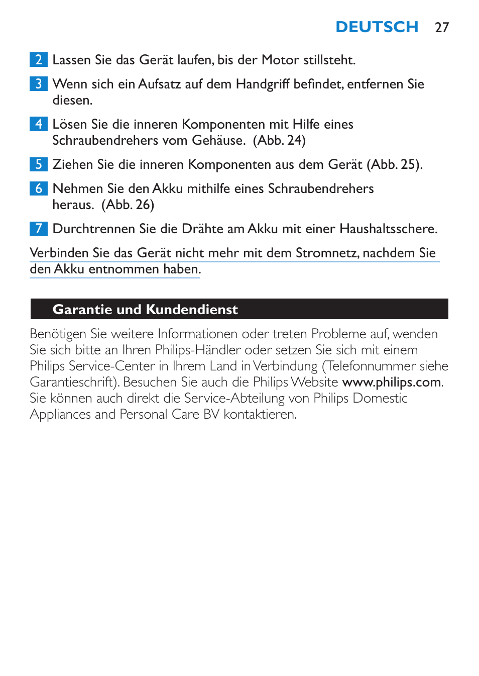 Garantie und kundendienst | Philips Body Perfect Recortador para la línea del bikini User Manual | Page 27 / 120