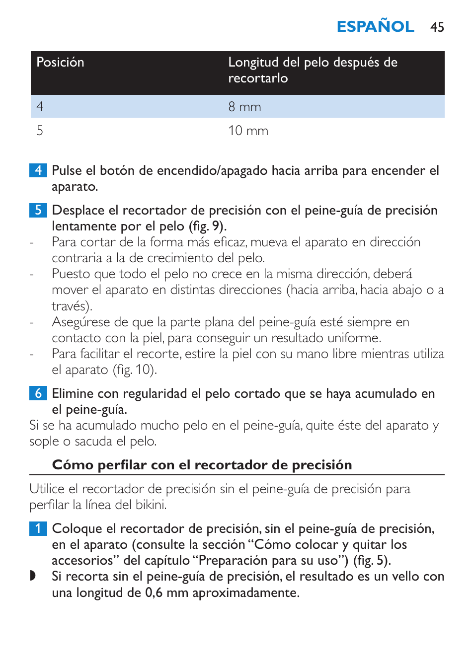 Cómo perfilar con el recortador de precisión | Philips Body Perfect Recortador para la línea del bikini User Manual | Page 45 / 120