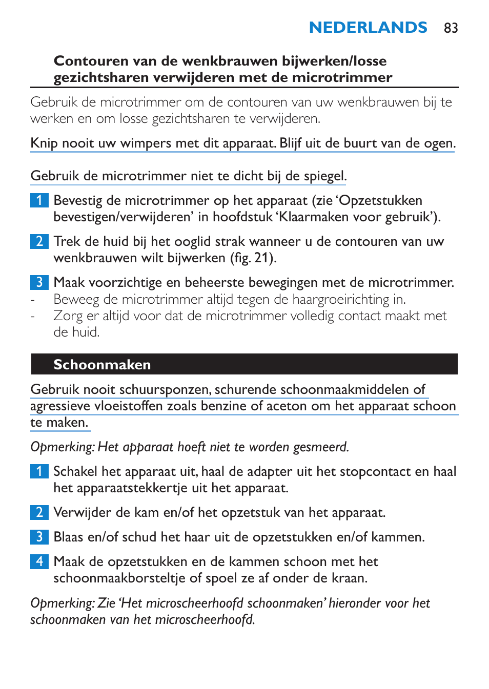 Schoonmaken | Philips Body Perfect Recortador para la línea del bikini User Manual | Page 83 / 120
