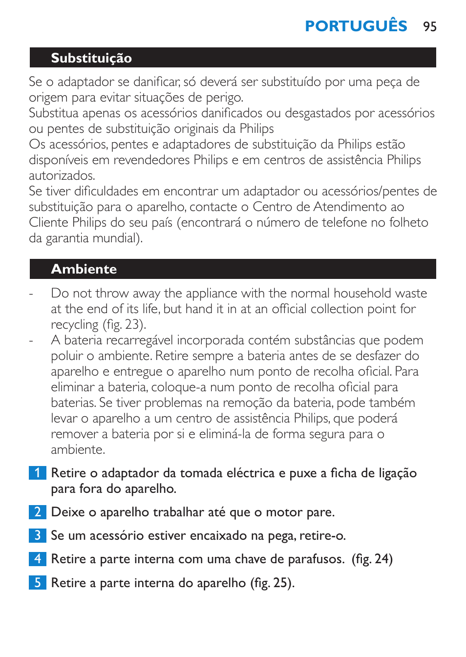 Substituição, Ambiente | Philips Body Perfect Recortador para la línea del bikini User Manual | Page 95 / 120