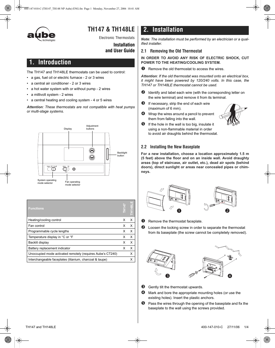 Aube Technologies TH148LE User Manual | 4 pages