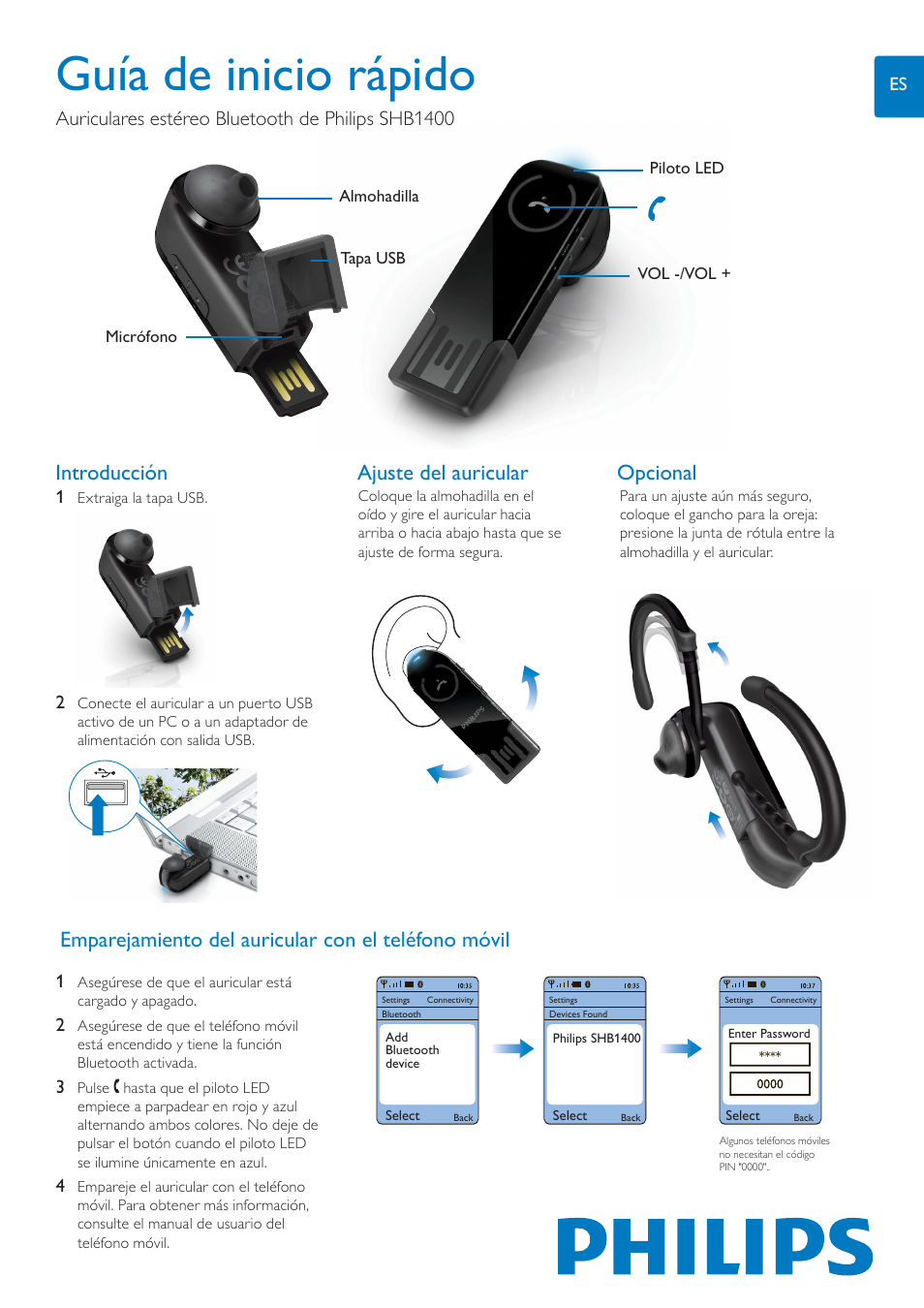 Philips Auricular mono Bluetooth User Manual | 2 pages