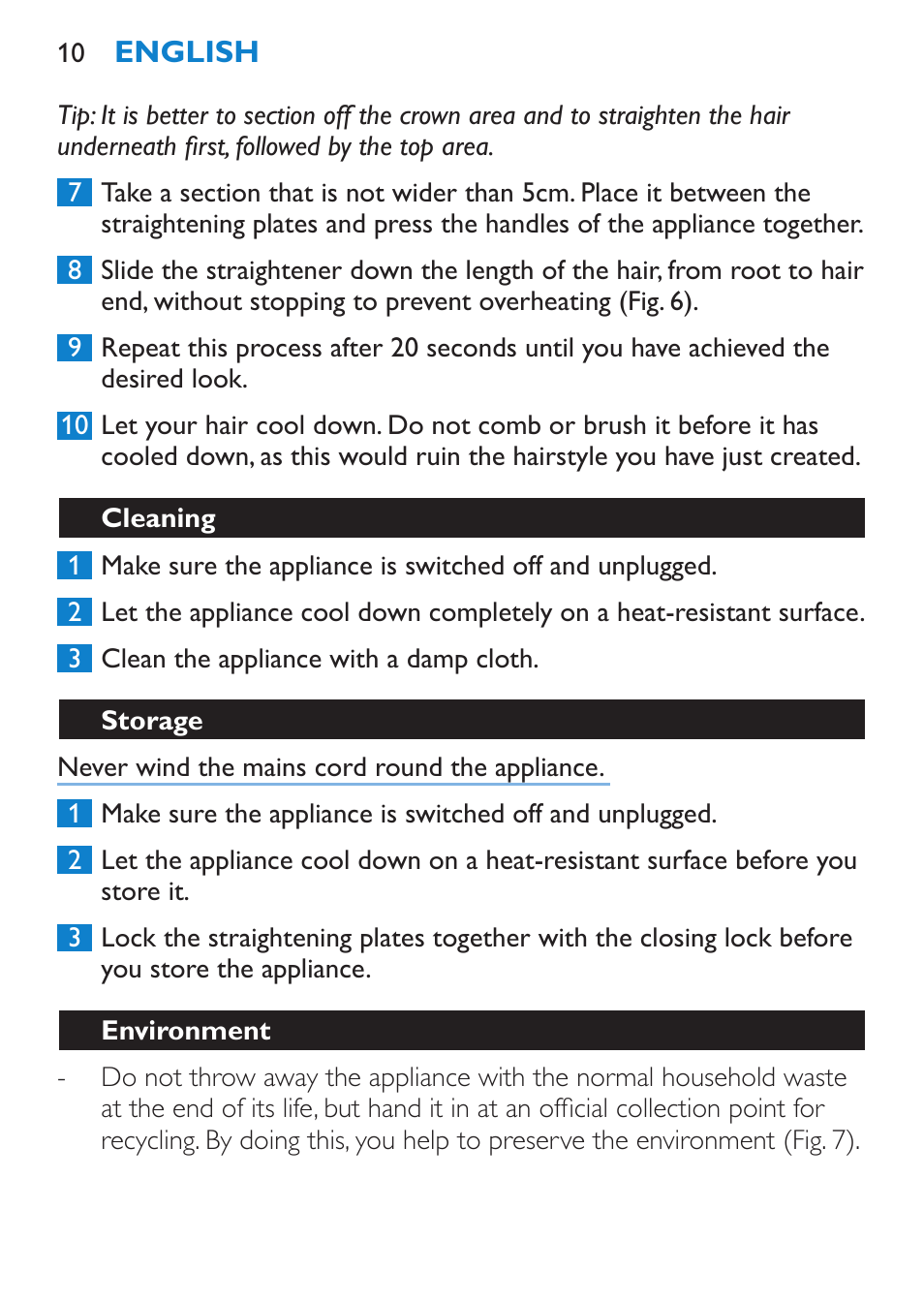 Cleaning, Storage, Environment | Philips SalonStraight Seduce Plancha para el pelo User Manual | Page 10 / 92